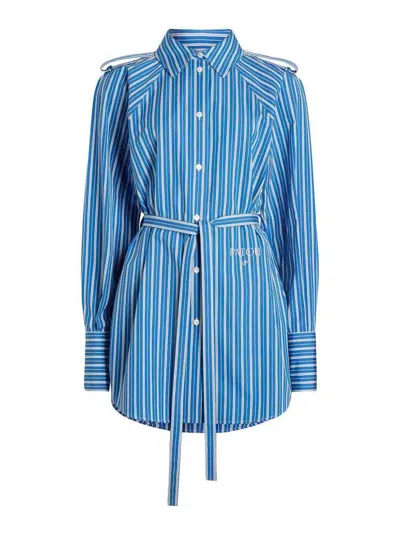 Patou Striped Wool Shirt Dress In Blue