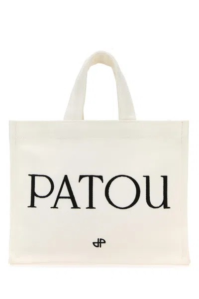 PATOU PATOU WHITE CANVAS SMALL TOTE PATOU SHOPPING BAG