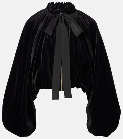 Patou Bow-detail Cotton-blend Velvet Jacket In Black