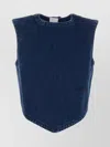 Patou Bow Detail Cropped Denim Top With Open Back