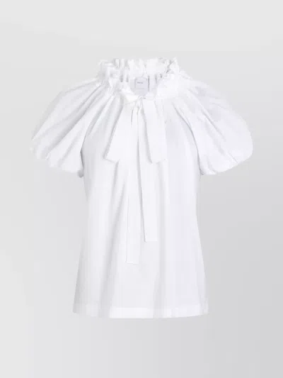 PATOU COTTON DRAWSTRING-NECK PUFF-SLEEVE BLOUSE