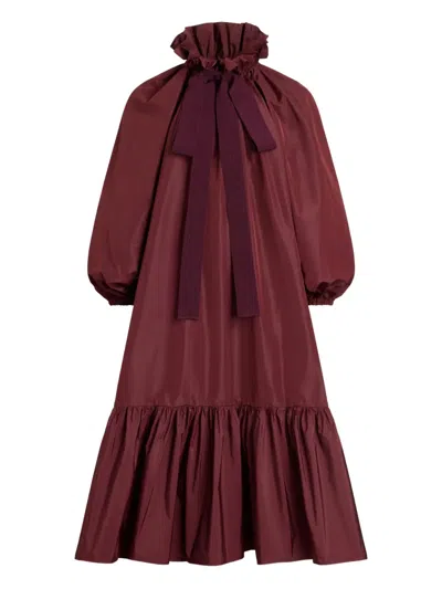 Patou Bow-detail Ruffle-hem Dress In Burgundy