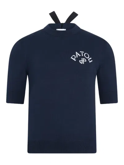 Patou Bow-detail Short-sleeved Top In Blue
