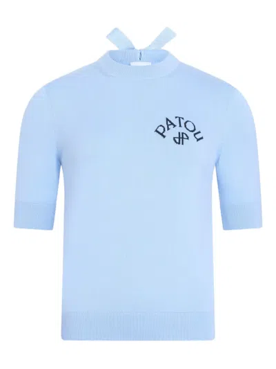 Patou Bow Short-sleeved Top In Blue