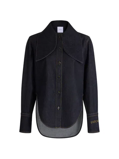 Patou Bow-collar Denim Shirt In Blue