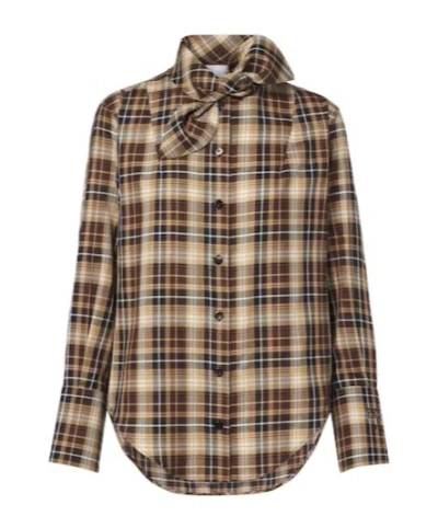 Patou Bow-detail Checked Cotton Shirt In Brown