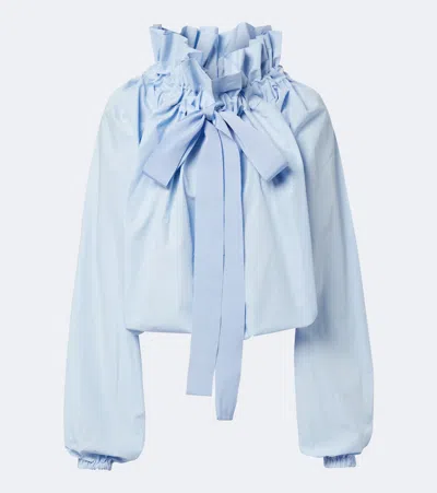 Patou Bow-detail Cotton Poplin Blouse In Blue