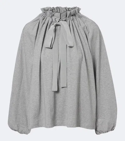 Patou Bow-detail Gathered Cotton Jersey Top In Gray