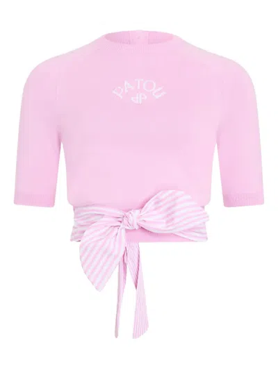 Patou Bow-detail Logo T-shirt In Pink