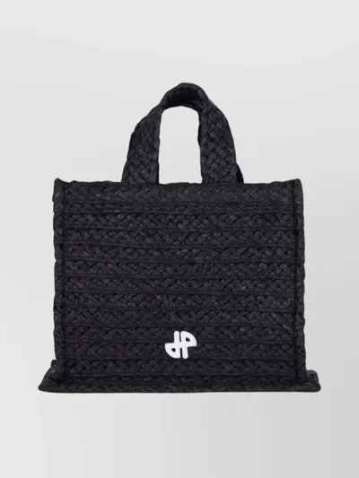 Patou Braided Tote Bag With Top Handles And Strap In Black