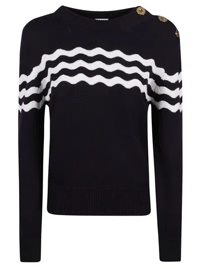 Patou Striped Cotton And Wool Sweater In Blue