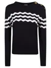 Patou Striped Cotton And Wool Sweater In Blue