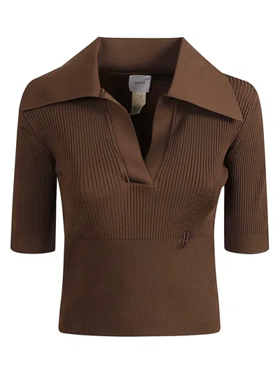 Patou Brown Fitted V-neck Top