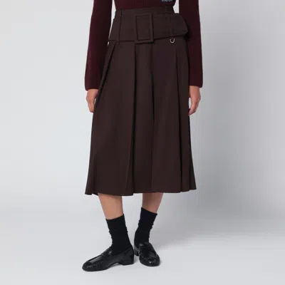 Patou Brown Midi Skirt With Belt In Blue
