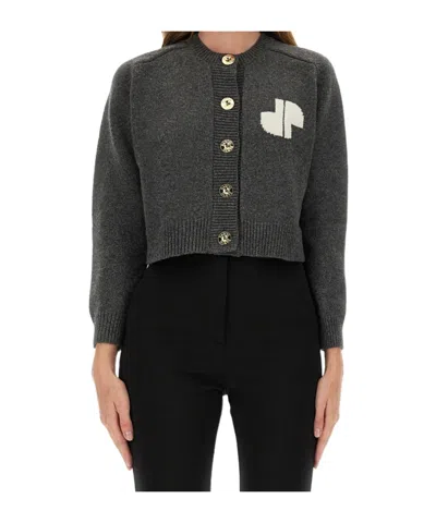 Patou Button Long Sleeve Knitted Cardigan In Black