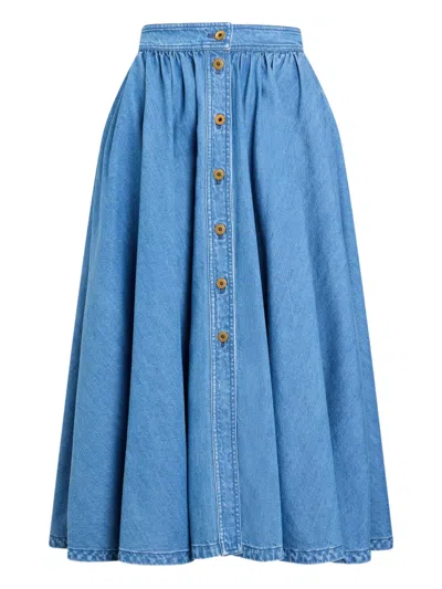 Patou Buttoned Maxi A-line Skirt In Blue