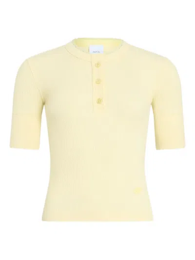 Patou Buttoned Ribbed T-shirt In Yellow