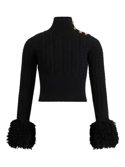 Patou Cable-knit Button-embellished Sweater In Black