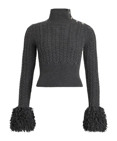 Patou Cable-knit Fringe-trimmed Jumper In Gray