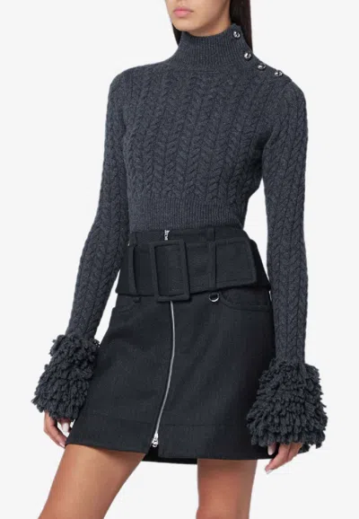 Patou Cable Knit Fringed Sweater In Gray