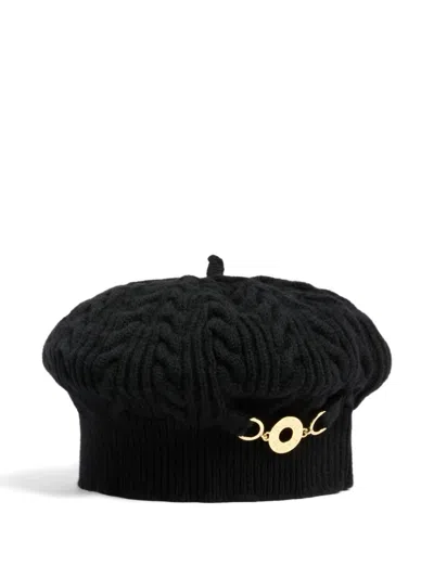 Patou Cable Knit Metal-detail Beret In Black