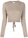 Patou Cable-knit Rear-tie Cropped Jumper In Nude