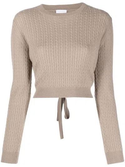 Patou Cable-knit Rear-tie Cropped Jumper In Nude