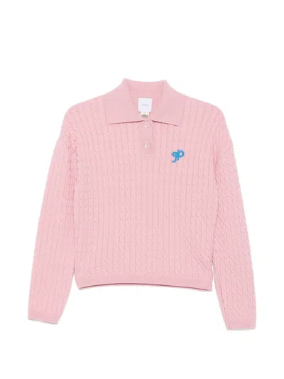 Patou Cable-knit Polo-collar Sweater In Pink