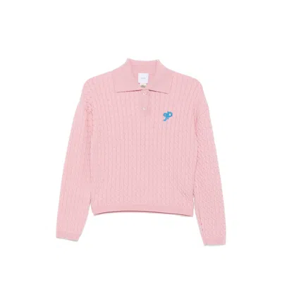 Patou Cable-knit Polo-collar Sweater In Pink