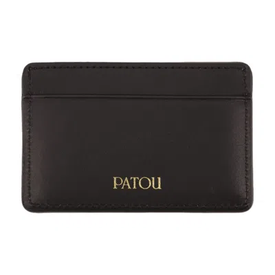 Patou Calfskin Leather Card Case In Black