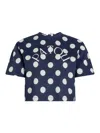 Patou Bow Detail Cropped Top With Polka Dots In Dark Blue