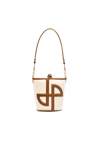 Patou Canvas And Leather Bucket Bag In Brown