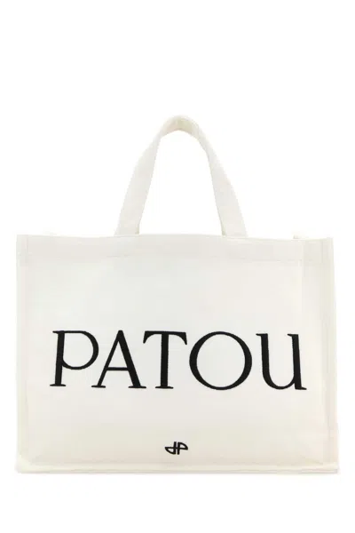 Patou Canvas Shopping Handbag With Shoulder Strap In White