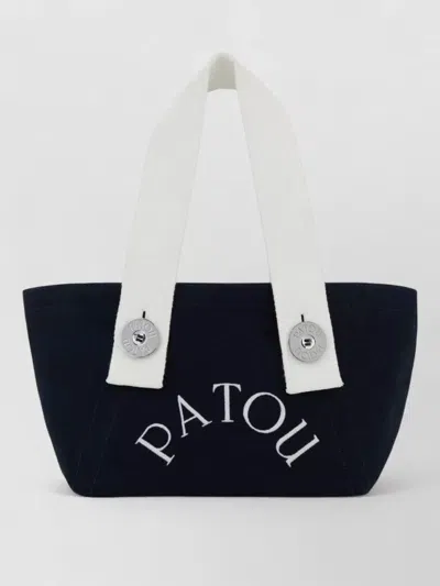 Patou Canvas Tote Bag Contrast Handles Detail In Black
