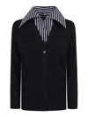 Patou Deep V-neck Cardigan With Contrasting Striped Collar In Black