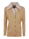 Patou Collar Cardigan Cotton Patch Pockets In Brown
