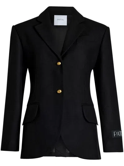 Patou Logo Oversize Wool Blend Serge Jacket In Black