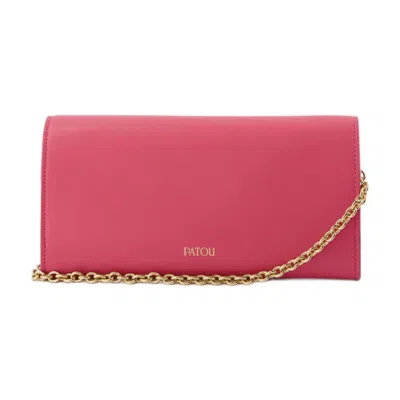 Patou Chain-strap Calfskin Wallet In Pink