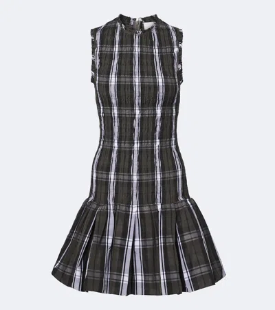Patou Checked Shirred Minidress In Black