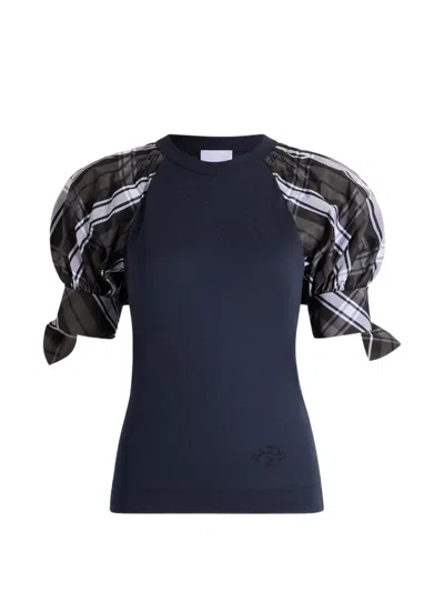Patou Check-print Tie-sleeve T-shirt In Blue