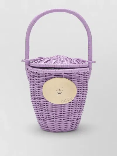 Patou Circular Wicker Bucket Bag Top Handle In Purple