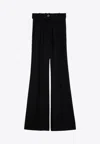 Patou Flared Wool Blend Bell Bottom Trousers In Black