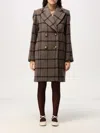 Patou Grey Checkerboard Wool Soft Tailored Coat In Braun