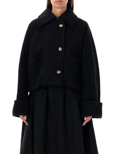 Patou Women's Rib Waist Cropped Coat In Black