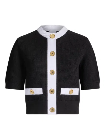 Patou Contrast Trim Short-sleeve Knitted Sweater In Black