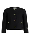 Patou Collarless Tweed Jacket In Black