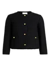 Patou Collarless Tweed Jacket In Black
