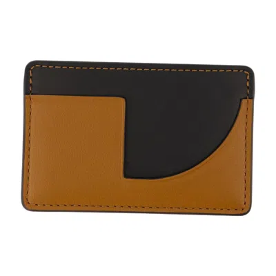 Patou Colorblock Calfskin Card Case In Brown