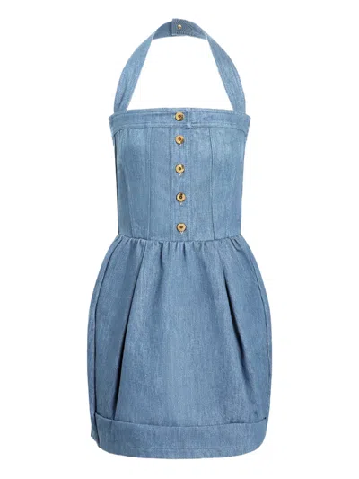 Patou Corset Denim Mini Dress In Blue