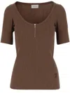 Patou Cotton Blend Knit T-shirt With Logo In Brown